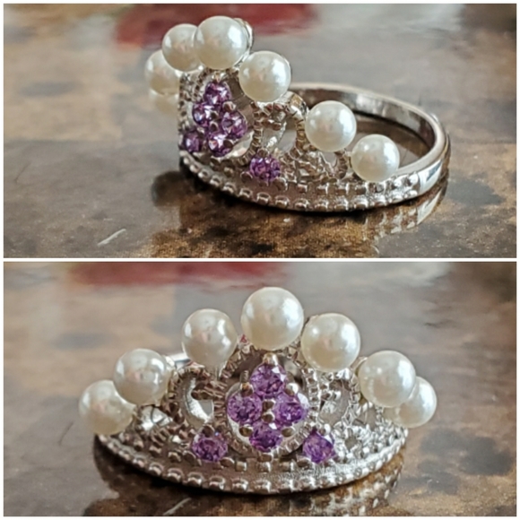 Genuine Amethyst and Fresh Water Pearl Tiara Ring - Picture 7 of 8